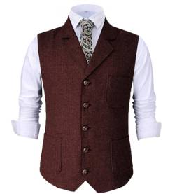 Tuikayoo Herren Retro V Ausschnitt Anzug Weste Tweed Wolle Regular Fit Weste Herringbone für Jacke (Burgundisch,3XL) von Tuikayoo