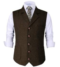 Tuikayoo Herren Retro V Ausschnitt Anzug Weste Tweed Wolle Regular Fit Weste Herringbone für Jacke (Kaffee,4XL) von Tuikayoo