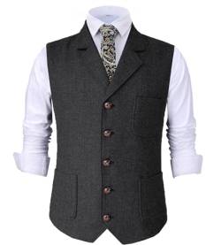 Tuikayoo Herren Retro V Ausschnitt Anzug Weste Tweed Wolle Regular Fit Weste Herringbone für Jacke (Schwarz,M) von Tuikayoo