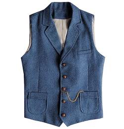 Tuikayoo Herren Western Herringbone Tweed Anzug Weste Wolle Slim Fit Weste (Blau,XL) von Tuikayoo