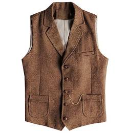 Tuikayoo Herren Western Herringbone Tweed Anzug Weste Wolle Slim Fit Weste (Braun,L) von Tuikayoo