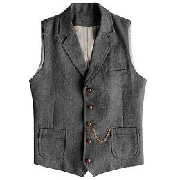 Tuikayoo Herren Western Herringbone Tweed Anzug Weste Wolle Slim Fit Weste (Grau,XL) von Tuikayoo
