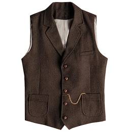 Tuikayoo Herren Western Herringbone Tweed Anzug Weste Wolle Slim Fit Weste (Kaffee,3XL) von Tuikayoo