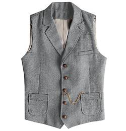 Tuikayoo Herren Western Herringbone Tweed Anzug Weste Wolle Slim Fit Weste (Silber,L) von Tuikayoo