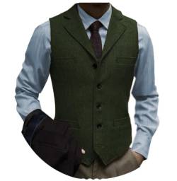 Tuikayoo Herrenanzug Weste Slim Fit Wollkleid Weste Tweed Herringbone für Trauzeugen（Armeegrün，L） von Tuikayoo