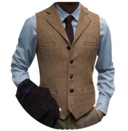 Tuikayoo Herrenanzug Weste Slim Fit Wollkleid Weste Tweed Herringbone für Trauzeugen（Braun，L） von Tuikayoo