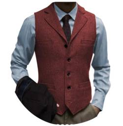 Tuikayoo Herrenanzug Weste Slim Fit Wollkleid Weste Tweed Herringbone für Trauzeugen（Burgund，XXL） von Tuikayoo