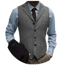 Tuikayoo Herrenanzug Weste Slim Fit Wollkleid Weste Tweed Herringbone für Trauzeugen（Grau，L） von Tuikayoo