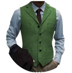 Tuikayoo Herrenanzug Weste Slim Fit Wollkleid Weste Tweed Herringbone für Trauzeugen（Grün，L） von Tuikayoo