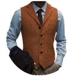 Tuikayoo Herrenanzug Weste Slim Fit Wollkleid Weste Tweed Herringbone für Trauzeugen（Orange，S） von Tuikayoo