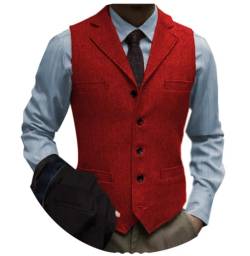 Tuikayoo Herrenanzug Weste Slim Fit Wollkleid Weste Tweed Herringbone für Trauzeugen（Rot，L） von Tuikayoo