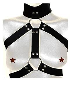 Tula-Toys Bondage Damen echt Leder Erotik Brust Body Harness mit Leder Halsband schwarz von Tula-Toys