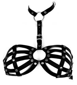 Tula-Toys Leder Riemen BH BDSM Damen Leder Halsband mit BH schwarz - The Cage Bondage von Tula-Toys