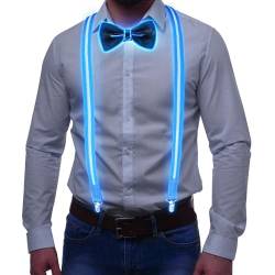 Tulov 2 Stück leuchtende Herren-LED-Hosenträge, mit leuchtender Fliege, LED-Leucht-Hosenträgerfür für Junggesellenabschied Männer und Festival-Gadget(Blau) von Tulov