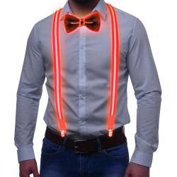 Tulov 2 Stück leuchtende Herren-LED-Hosenträge, mit leuchtender Fliege, LED-Leucht-Hosenträgerfür für Junggesellenabschied Männer und Festival-Gadget(Rot) von Tulov