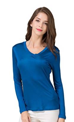 Damen 100% Seide Unterhemd Stretch Oberteil Herbst Top Meer Blau S von Tulpen