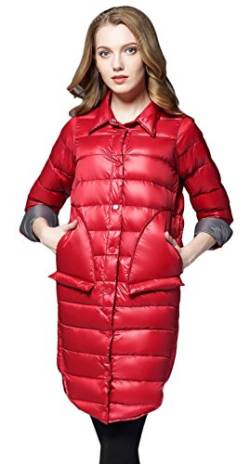 Damen Daunenjacken Winter Kaelteschutz Quilted Trenchcoat Rot L von Tulpen