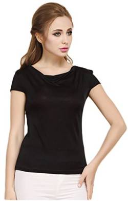 Damen Reiner Seide Tops Kurzarm T-Shirt Rundhals Tee Schwarz M von Tulpen