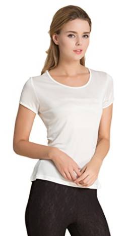 Damen Reiner Seide Tops Kurzarm T-Shirt Rundhals Tee Weiss M von Tulpen