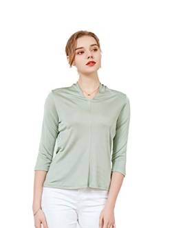 Damen Reiner Seide Tops Langarm T-Shirt Tee Green M von Tulpen