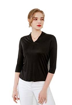 Damen Reiner Seide Tops Langarm T-Shirt Tee Schwarz M von Tulpen