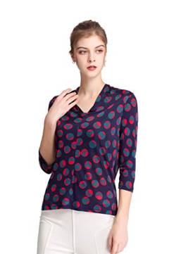 Damen Seide Printed Bluse Langarm T-Shirt Rot 3XL von Tulpen