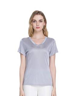 Frauen Reiner Seide Tops Kurzarm T-Shirt Shirt Silbergrau M von Tulpen