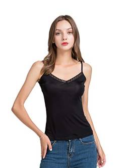 Frauen Seide Tops T-Shirt Rundhals Spitze Lace Tee Schwarz M von Tulpen