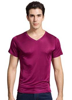 Herren Reiner Seide Tops Kurzarm Tank V-Ausschnitt T-Shirt Violett Rot 2XL von Tulpen