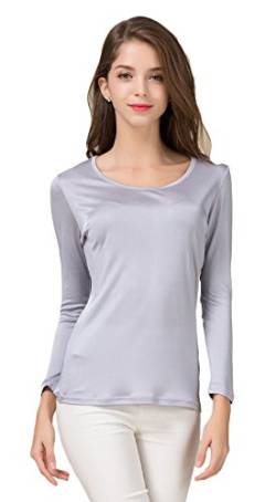 Maedchen Reiner Seide Tops Langarm T-Shirt Mulberry Silk Silbergrau L von Tulpen