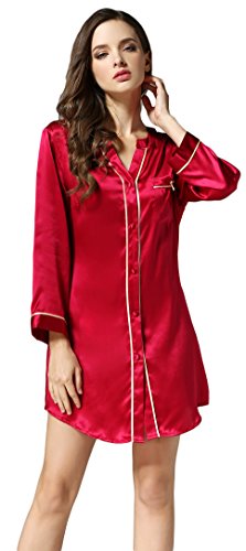 Reiner Seide Schlafanzug Pajama Langarm Reizwaesche Geschenk Rot L von Tulpen