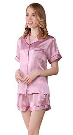 Schlafanzug Set aus Seide Pure Silk Shirts Shorts Sleepwear Homewear Lila M von Tulpen