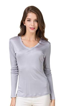 Tulpen Damen Maulbeerseide Darunter Bluse Casual V-Ausschnitt Grau XL von Tulpen