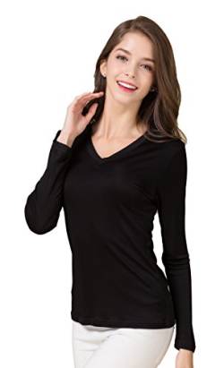 Tulpen Damen Maulbeerseide Darunter Bluse Casual V-Ausschnitt Schwarz XL von Tulpen