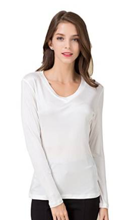 Tulpen Damen Maulbeerseide Darunter Bluse Casual V-Ausschnitt Weiss XL von Tulpen