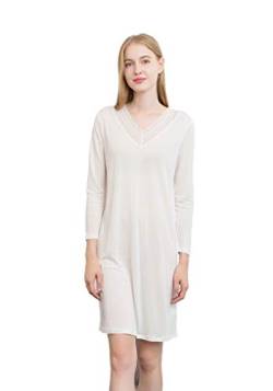 Tulpen Damen Seide Langarm Schlafkleider Nightgown Sleepwear Weiss XL von Tulpen