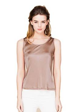 Tulpen Damen Seide Tops Aermellos T-Shirt Unterhemd Tank Stretch Oberteil (M, Braun) von Tulpen