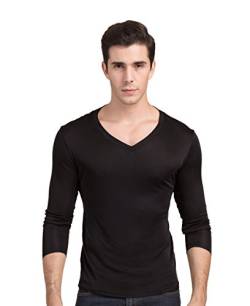 Tulpen Herren Maulbeerseide Darunter Bluse Casual Stretch Oberteil Schwarz XL von Tulpen