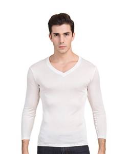 Tulpen Herren Maulbeerseide Darunter Bluse Casual Stretch Oberteil Weiss XL von Tulpen