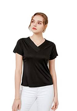 Women's Silk T-Shirt Knit Fabric V-Neck Camisole Schwarz XL von Tulpen