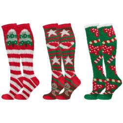 Tuluto 3er Pack Weihnachtliche Kinder Socken Plüsch Kniestrümpfe, Kinderkniestrümpfe Nikolausstrumpf, Mädchen Jungen Baumwolle Weihnachtssocken Damen von Tuluto