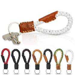 Tumatsch geflochtener Schlüsselanhänger Krabi aus Echt-Leder, Fair-Trade (Weiß & Braun) von Tumatsch