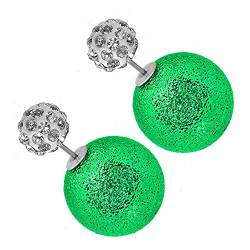 Tumundo® 2 Perlen-Ohrringe Shamballa Damen-Schmuck Doppel-Kugel Ohrstecker Glitzer Strass Front-Back, Variante:grün von Tumundo