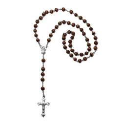 Tumundo® Rosenkranz Kette Halskette Kreuz Perlenkette Perlen Jesus Kreuzkette Damen Herren Holz 50cm Braun Gebetskette, Variante:braun von Tumundo