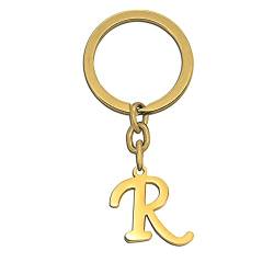 Tumundo 1 Schlüssel-Anhänger Buchstabe Alphabet Schlüsselring Initialen Golden Edelstahl Name + Geschenk-Box Etui Weihnachten, Variante_:R - golden von Tumundo