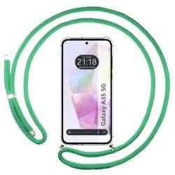 Tumundo Handyhülle zum Aufhängen für Samsung Galaxy A35 5G, transparent, mit wassergrünem Kabel von Tumundosmartphone