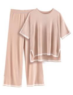 Tuopuda 2 Stück Lounge Set Damen Tracksuit Jogger-Anzug mit Lange Schlaghose Bequemes Lounge-Trainingsanzug-Set Sleepwear, hellrosa, L von Tuopuda