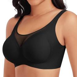 Tuopuda BH Damen Ohne Bügel Nahtlos Spitzen BH Atmungsaktiv Bralette Minimizer BHS T Shirt Schlaf BH Klassischer BH Komfort Vollschalen Bra, Schwarz, XL von Tuopuda