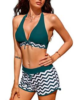 Tuopuda Bikini Set Push Up Damen Zweiteilige Badeanzug Bauchweg Ties-up Neckholder Bikinioberteil mit Sport Bikinihosen Verstellbar Bekinis Bademode Swimsuit Strandkleidung, A-Blau, XXL von Tuopuda