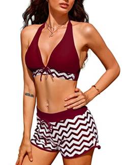 Tuopuda Bikini Set Push Up Sexy Damen Zweiteilige Badeanzug Bauchweg Ties-up Neckholder Bikinioberteil mit Sport Bikinihosen Verstellbar Bekinis Bademode Swimsuit Strandkleidung, A-Rose rot, S von Tuopuda